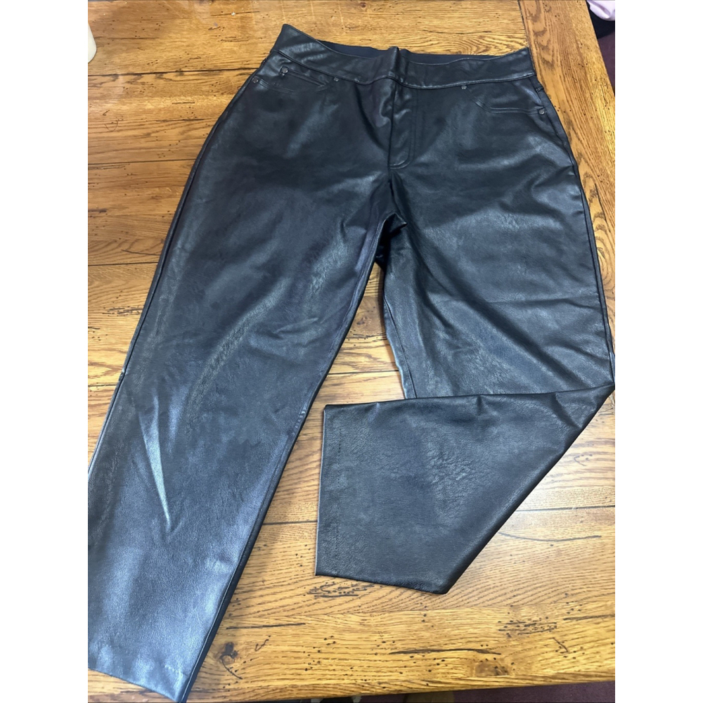 Spanx Pants Womens XLarge Luxe Black Faux Leather II Slim Straight Stretch J85
